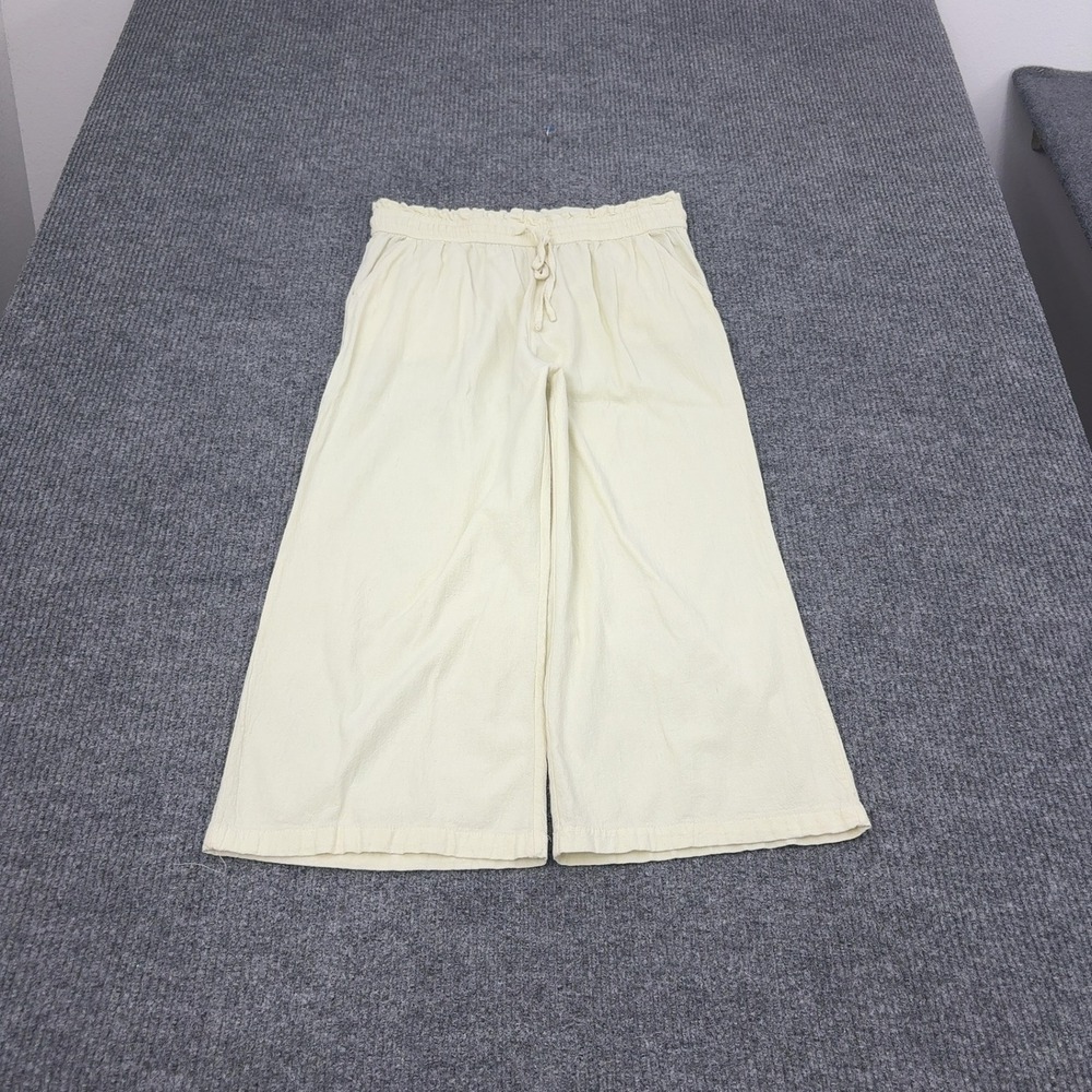 Unbranded Wide Leg Pants Womens L Cream Linen Cotton Elastic Waist Boho Casual